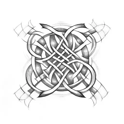 A Celtic knot design incorporating hockey sticks and woodworking tools tattoo design idea