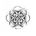 A Celtic knot design incorporating hockey sticks and woodworking tools tattoo design idea