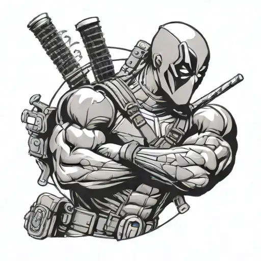 deadpool with phrase "maximum effort" tattoo design idea