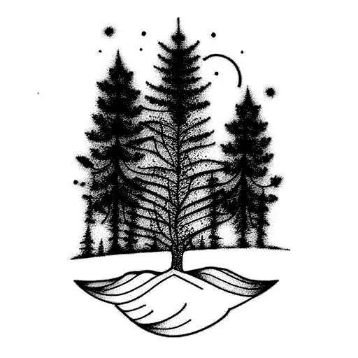 pine tree and white ermine tattoo design idea