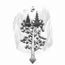 pine tree and white ermine tattoo design idea