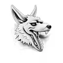 Jackal head with wrenches and pistons in the background tattoo design idea