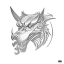 Jackal head with wrenches and pistons in the background tattoo design idea