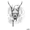 Jackal head with wrenches and pistons in the background tattoo design idea