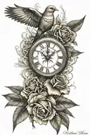 Native American rose clock dove flying tattoo design idea