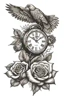 Native American rose clock dove flying tattoo design idea