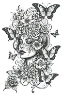 time heals what lessons cannot, broken face, butterflys and flowers tattoo design idea