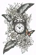 time heals what lessons cannot, broken face, butterflys and flowers tattoo design idea