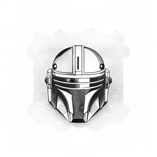 mandalorian helmet with nature scenery tattoo design idea