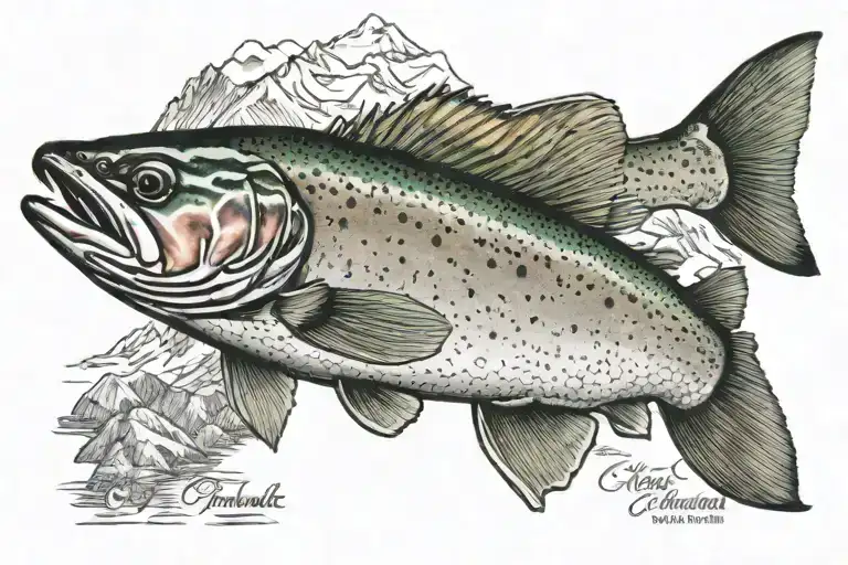 Greenback cutthroat trout with mountains and a fishing quote tattoo design idea