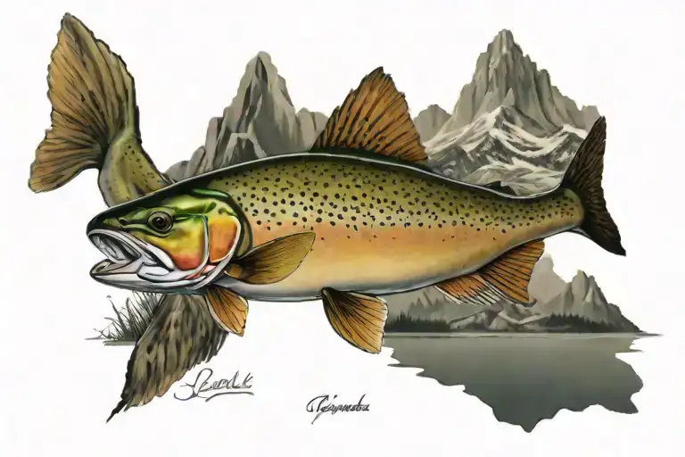 Greenback cutthroat trout with mountains and a fishing quote tattoo design idea