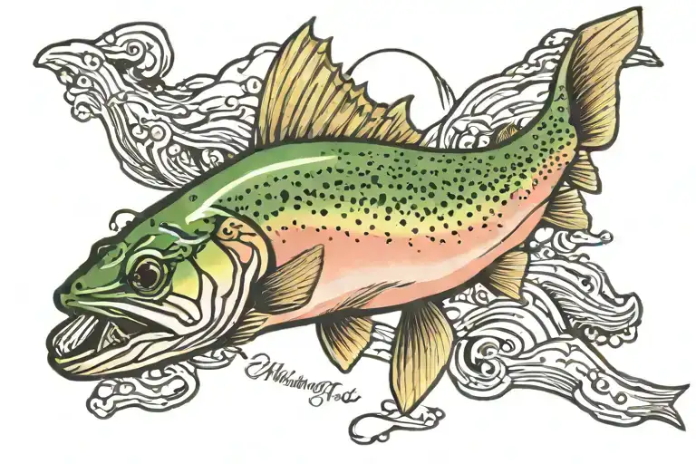 Greenback cutthroat trout with mountains and a fishing quote  tattoo design idea