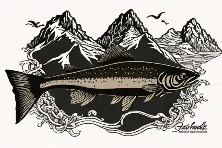 Greenback cutthroat trout with mountains and a fishing quote tattoo design idea