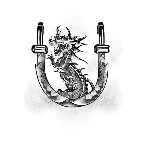 Create a tattoo featuring a dragon wrapped around a barbell, symbolizing the client's love for both dragons and the gym tattoo design idea