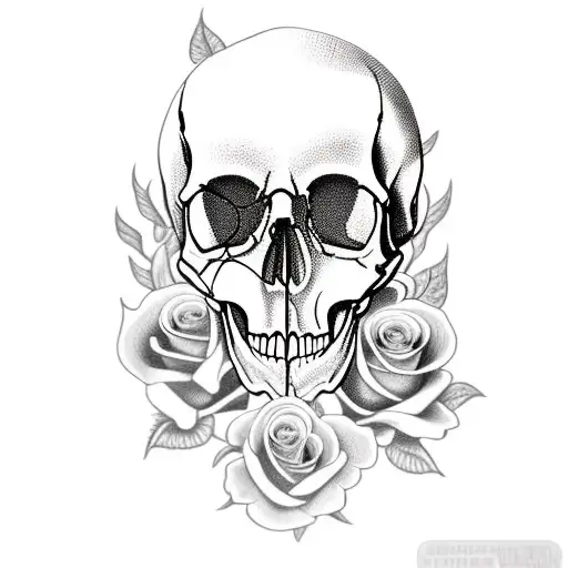 throat tattoo skull with roses growing out skull with  tattoo design idea