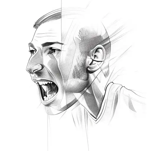 A sketch-style portrait of yourself as a soccer player, capturing your intensity and passion tattoo design idea