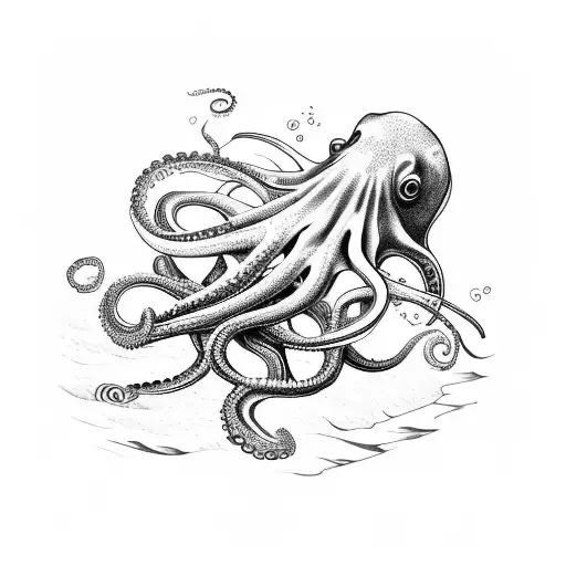 A majestic octopus wrapping its tentacles around a shipwreck, symbolizing the client's love for scuba diving and underwater exploration tattoo design idea