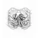 A majestic octopus wrapping its tentacles around a shipwreck, symbolizing the client's love for scuba diving and underwater exploration tattoo design idea