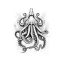 A majestic octopus wrapping its tentacles around a shipwreck, symbolizing the client's love for scuba diving and underwater exploration tattoo design idea