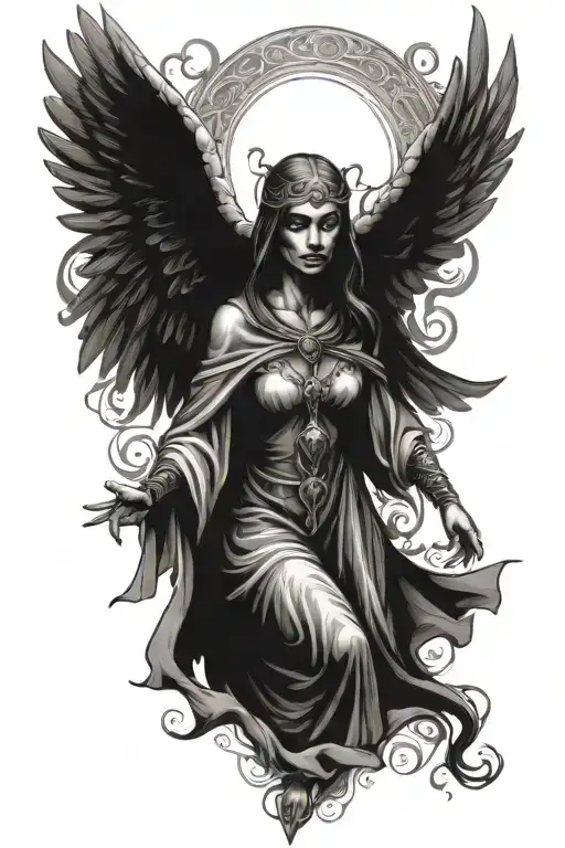 medieval female biblical angel death  tattoo design idea