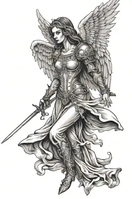 medieval female angel death tattoo design idea