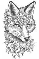 fox head with flowers tattoo design idea
