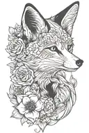 fox head with flowers tattoo design idea
