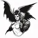 a male demon with two horns holding an female angel  tattoo design idea