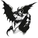 a male demon with two horns holding an female angel  tattoo design idea