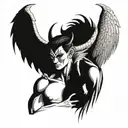 a male demon with two horns holding an female angel  tattoo design idea