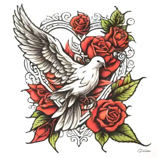 dove heart rose tattoo design idea