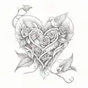 heart  dove and rose with name banner tattoo design idea