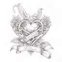 heart  dove and rose with name banner tattoo design idea