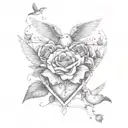 heart  dove and rose with name banner tattoo design idea