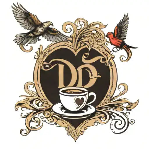 create heart with: Letter D, Aeroplane, Infinity sign, Coffee, bird tattoo design idea