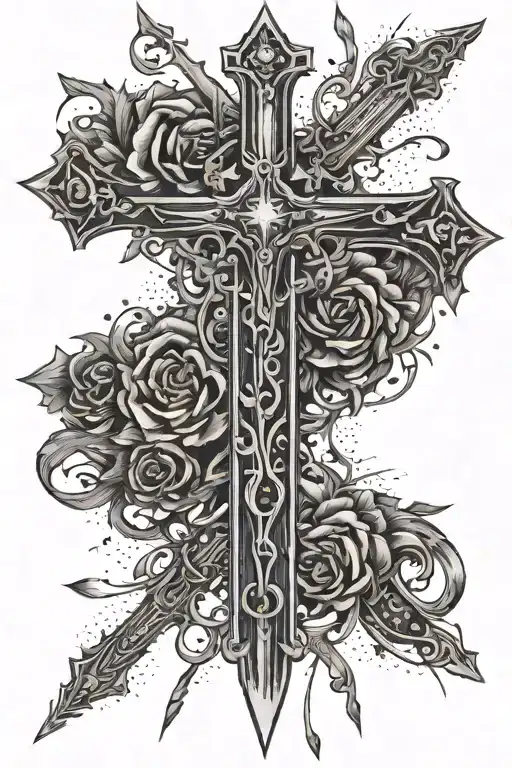 very detailed sword like a cross on wrist  tattoo design idea