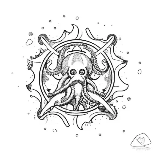 kraken taking down ship in color ocean  tattoo design idea
