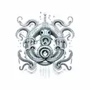 kraken taking down ship in color ocean  tattoo design idea