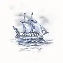 kraken taking down ship in color ocean  tattoo design idea