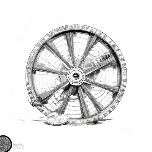 wagon wheel with the words "Gambros pay their dues" written on the spokes tattoo design idea