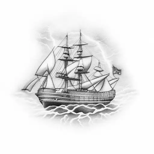 ship in a lightning storm tattoo design idea