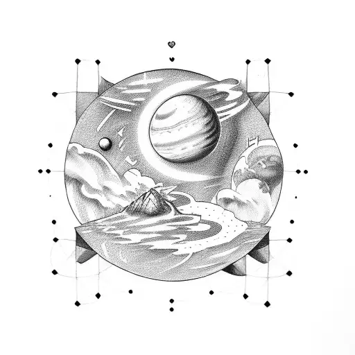 Saturn with a heart and good vibes tattoo design idea