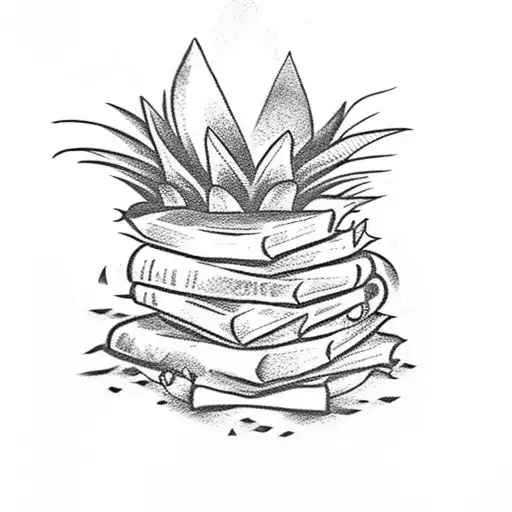 pineapple with books tattoo design idea