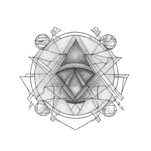 grant teton outline with geometric aspects and one pink line tattoo design idea