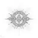 grant teton outline with geometric aspects and one pink line tattoo design idea
