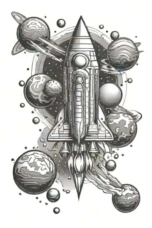 space planets rockets tattoo design idea