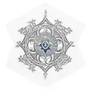 A traditional style tattoo featuring a cross with intricate patterns inspired by Lebanese art, with Leo, Allen, and Mason's names intertwined within the design tattoo design idea