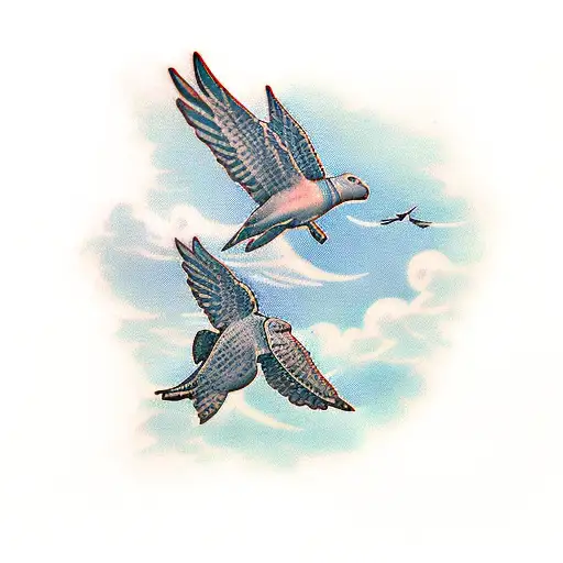 Turtle with dove wings in clouds tattoo design idea