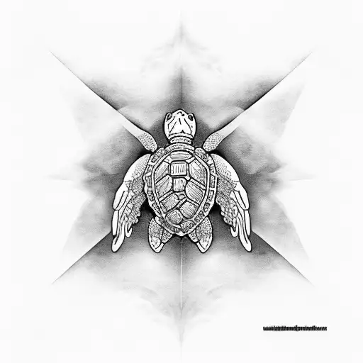 Turtle angel clouds tattoo design idea