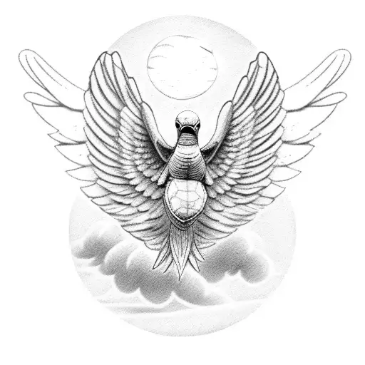 Turtle dove angel in clouds tattoo design idea